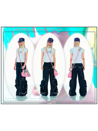 Bear Pendant Denim Adjustable Shoulder Strap Crossbody Bag【s0000017740】