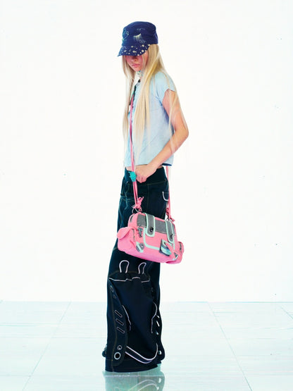 Bear Pendant Denim Adjustable Shoulder Strap Crossbody Bag【s0000017740】