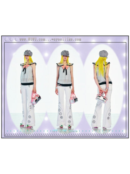 Detachable Wing-Waist Letter Embroidery Appliqué Micro-Flare Stretchy Low-Rise Pants【s0000017741】