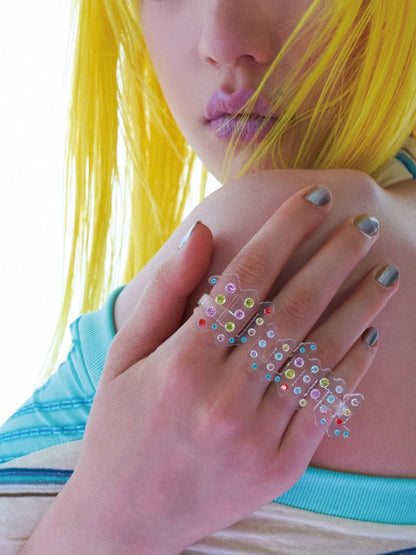 Diamond-Studded Colored Zircon Transparent Letters 3D Printed Palm Decorative Finger Ring【s0000017742】