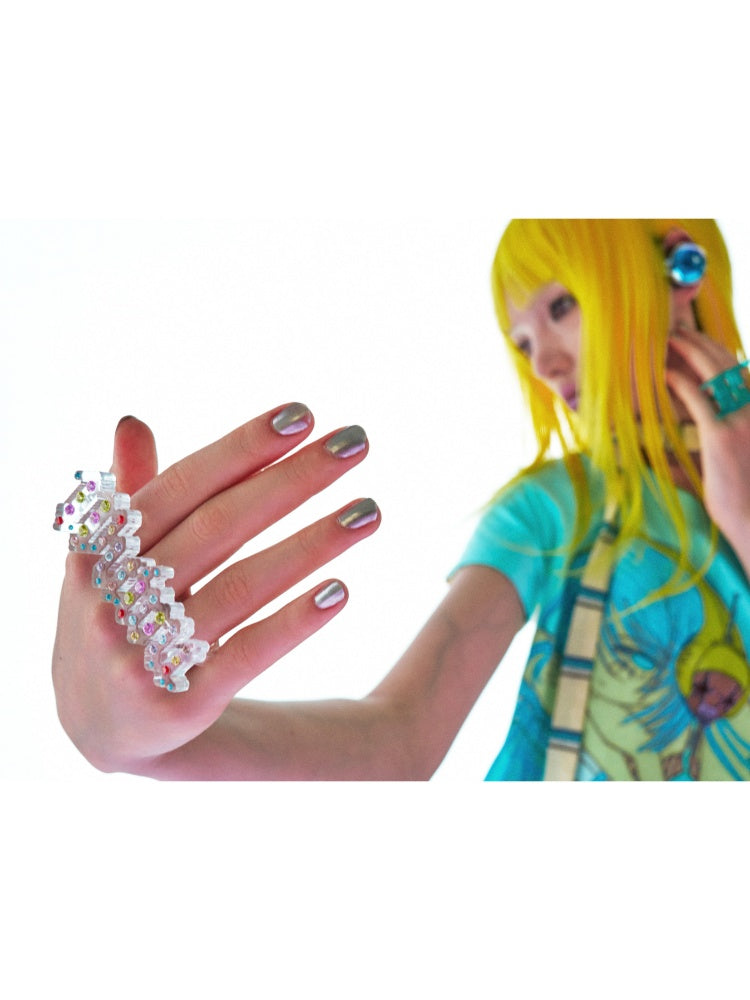 Diamond-Studded Colored Zircon Transparent Letters 3D Printed Palm Decorative Finger Ring【s0000017742】