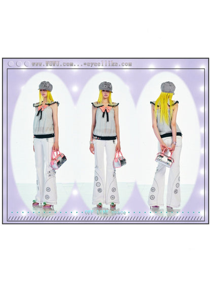 Black Letters Rhinestone Silver Thread Striped Hexagonal Newsboy Painter Beret【s0000017746】
