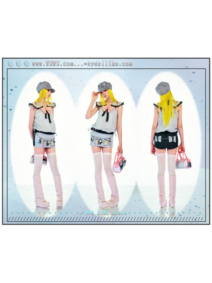 Black Letters Rhinestone Silver Thread Striped Hexagonal Newsboy Painter Beret【s0000017746】