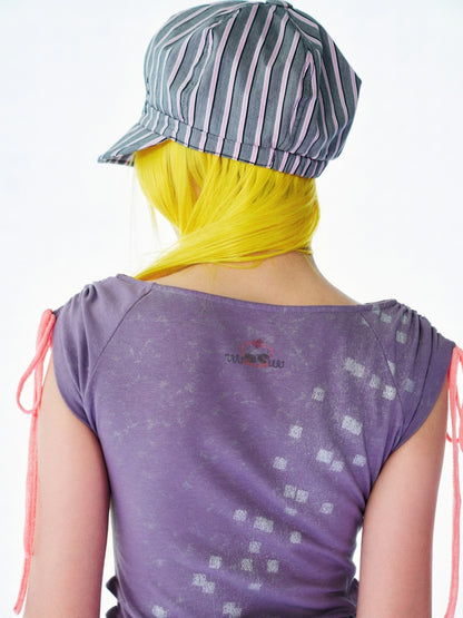 Black Letters Rhinestone Silver Thread Striped Hexagonal Newsboy Painter Beret【s0000017746】