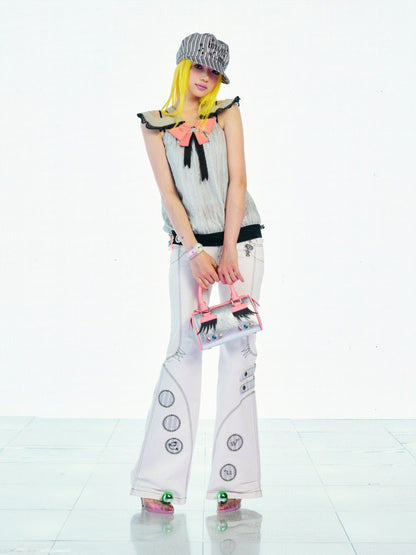 Black Letters Rhinestone Silver Thread Striped Hexagonal Newsboy Painter Beret【s0000017746】