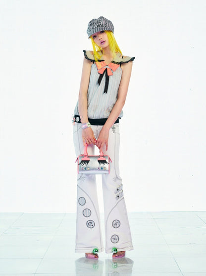 Black Letters Rhinestone Silver Thread Striped Hexagonal Newsboy Painter Beret【s0000017746】