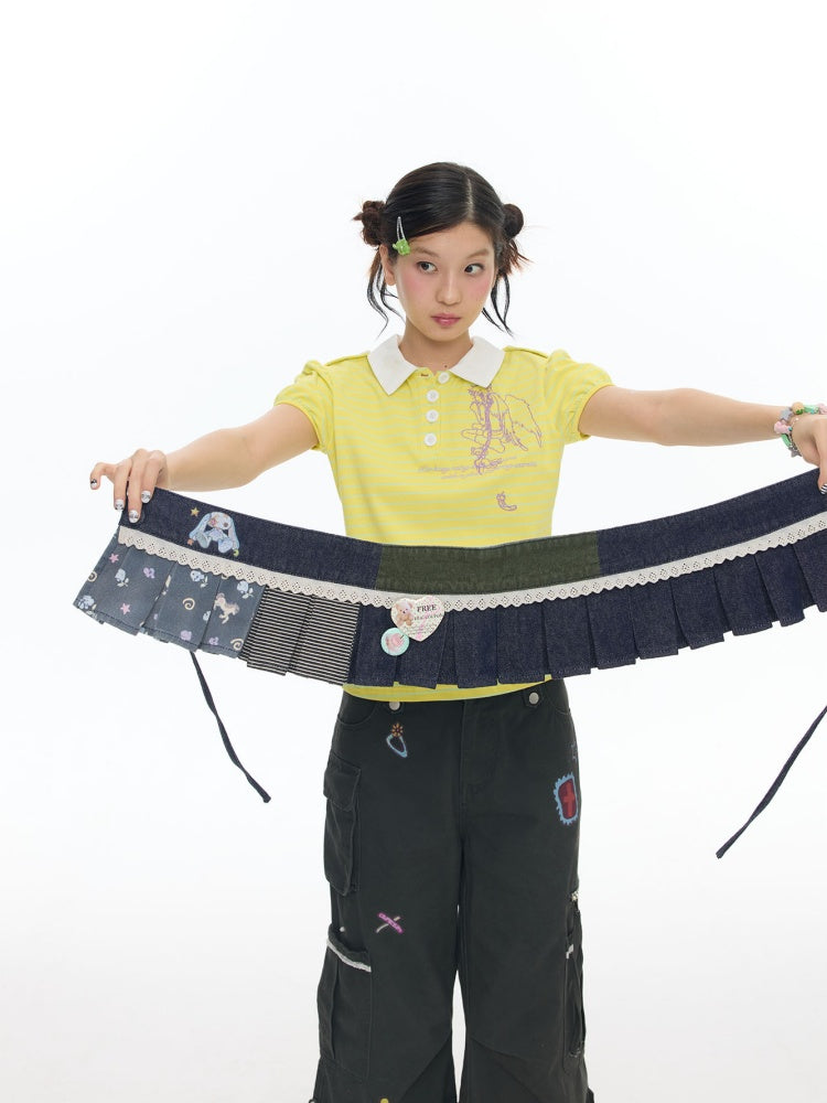 Cowboy Floral Striped Fart Denim Curtain【s0000017776】