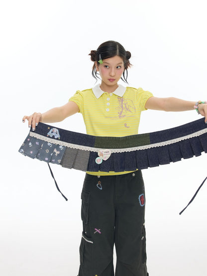 Cowboy Floral Striped Fart Denim Curtain【s0000017776】