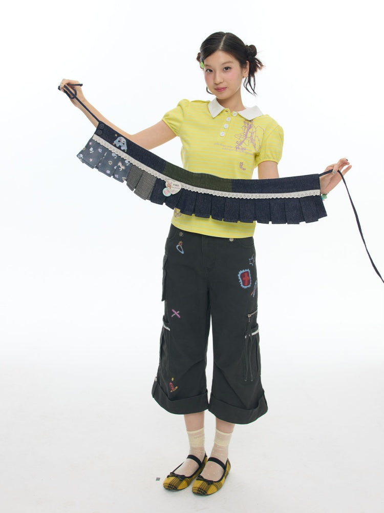 Cowboy Floral Striped Fart Denim Curtain【s0000017776】