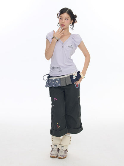 Cowboy Floral Striped Fart Denim Curtain【s0000017776】