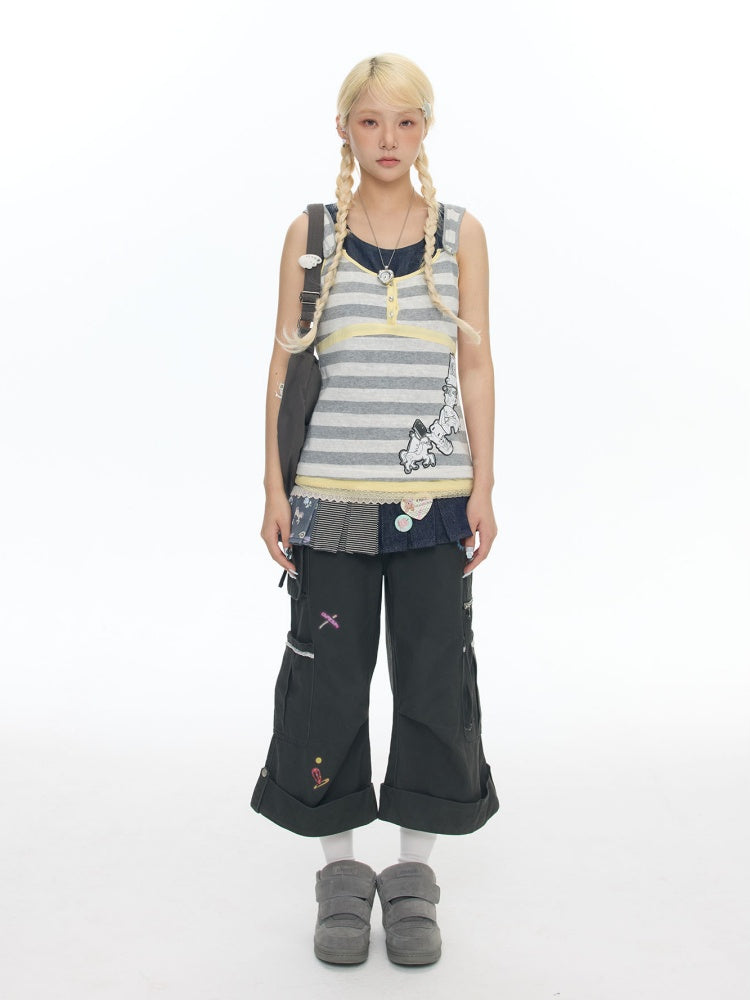 Cowboy Floral Striped Fart Denim Curtain【s0000017776】