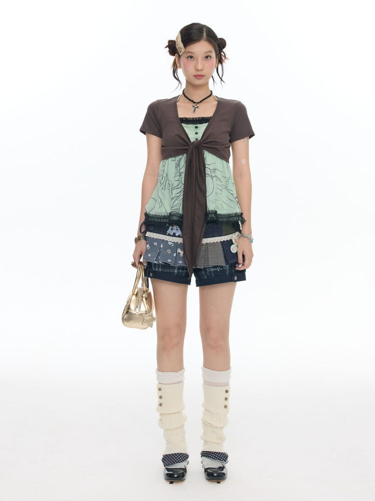 Cowboy Floral Striped Fart Denim Curtain【s0000017776】