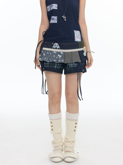 Cowboy Floral Striped Fart Denim Curtain【s0000017776】