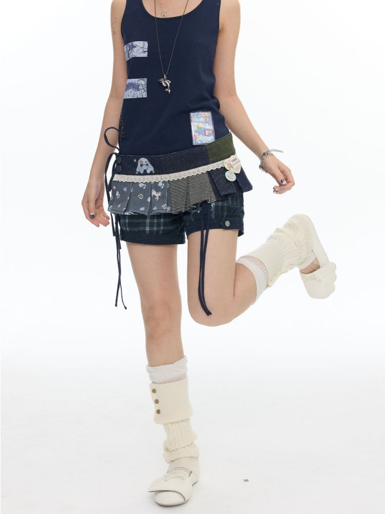 Cowboy Floral Striped Fart Denim Curtain【s0000017776】