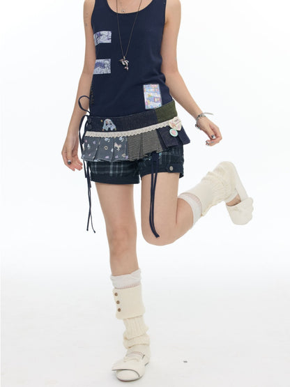 Cowboy Floral Striped Fart Denim Curtain【s0000017776】