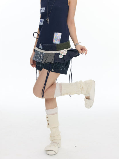 Cowboy Floral Striped Fart Denim Curtain【s0000017776】