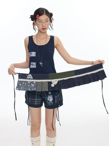 Cowboy Floral Striped Fart Denim Curtain【s0000017776】
