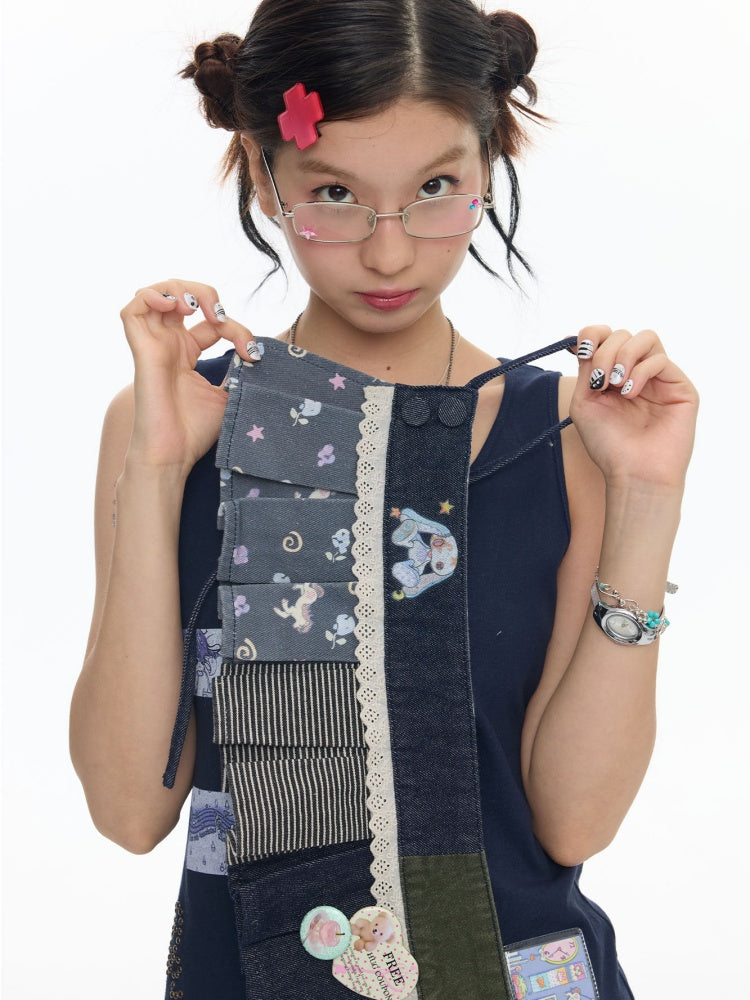Cowboy Floral Striped Fart Denim Curtain【s0000017776】