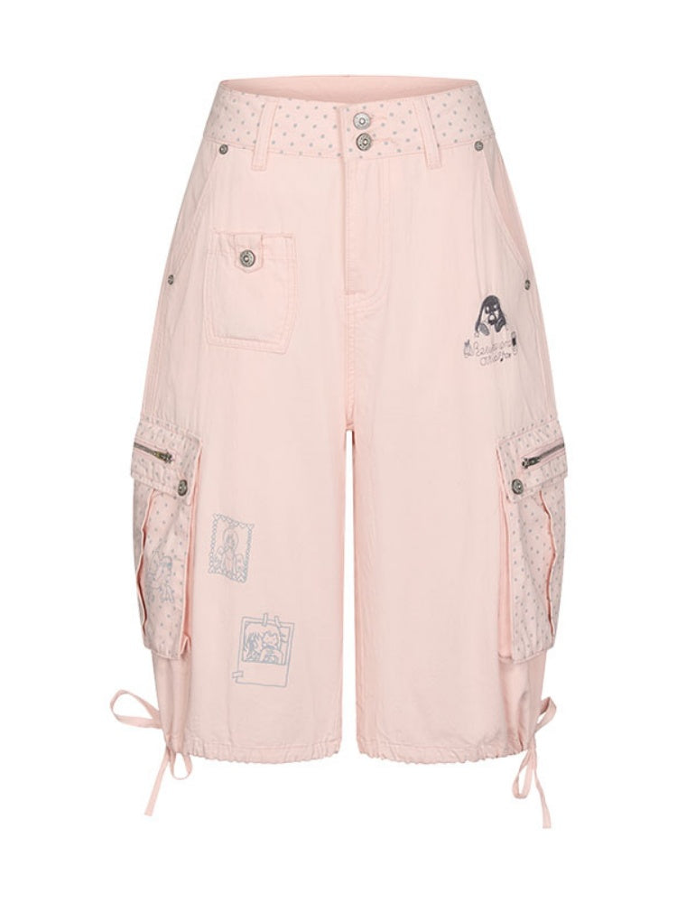 Mist Pink Embroidered Lantern Loose Denim Cropped Pants【s0000017777】