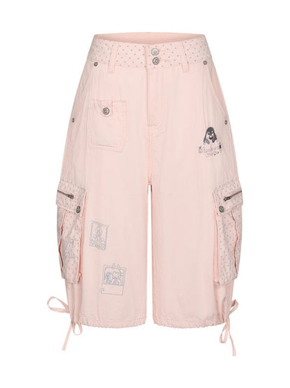 Mist Pink Embroidered Lantern Loose Denim Cropped Pants【s0000017777】