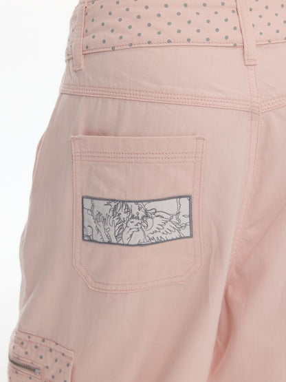 Mist Pink Embroidered Lantern Loose Denim Cropped Pants【s0000017777】