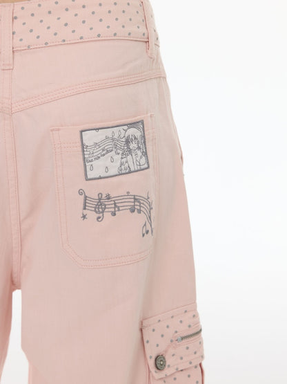 Mist Pink Embroidered Lantern Loose Denim Cropped Pants【s0000017777】
