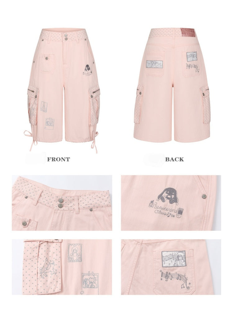 Mist Pink Embroidered Lantern Loose Denim Cropped Pants【s0000017777】