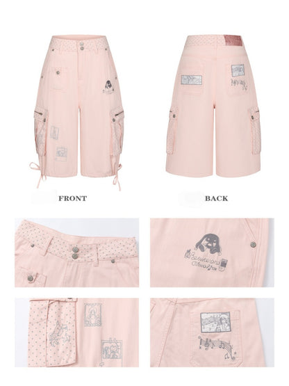 Mist Pink Embroidered Lantern Loose Denim Cropped Pants【s0000017777】