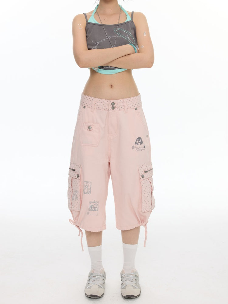 Mist Pink Embroidered Lantern Loose Denim Cropped Pants【s0000017777】