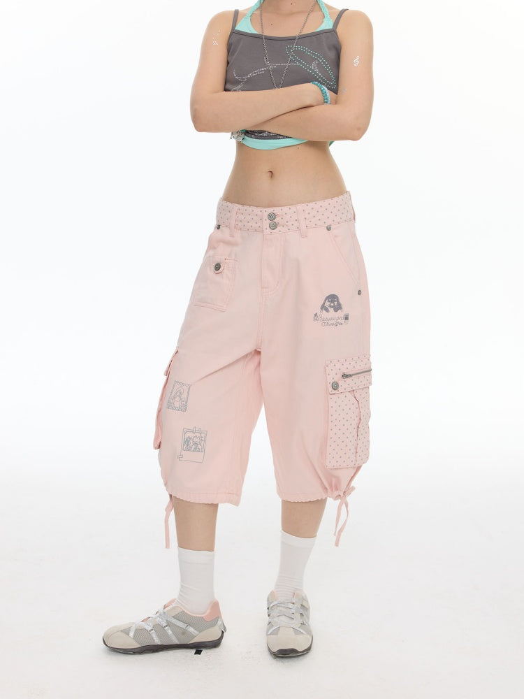 Mist Pink Embroidered Lantern Loose Denim Cropped Pants【s0000017777】