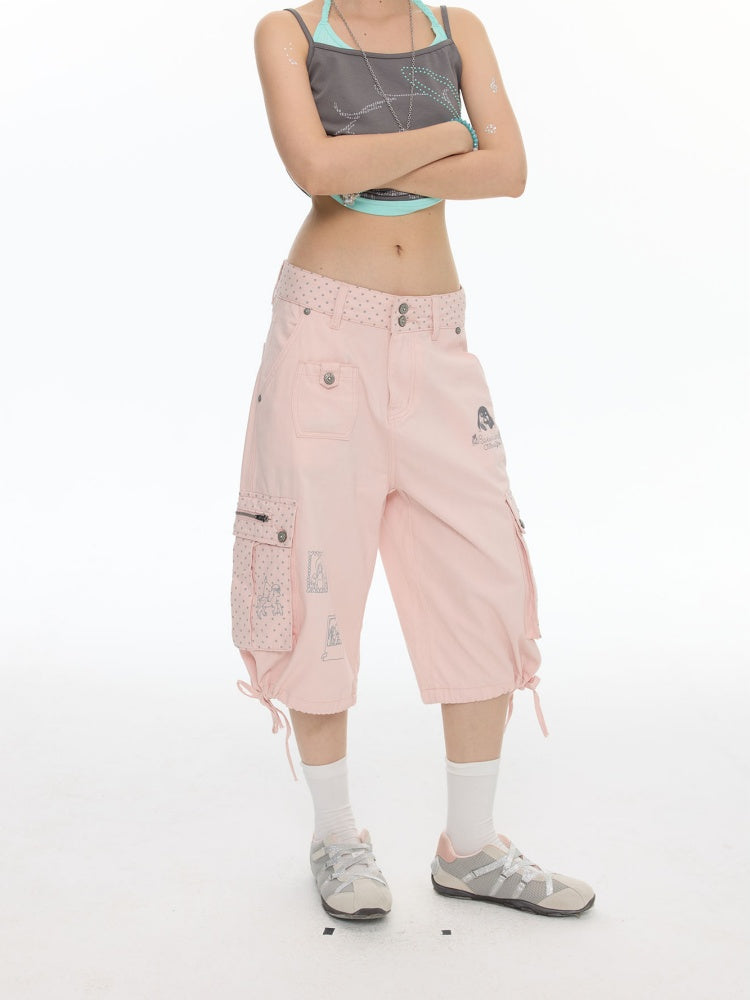 Mist Pink Embroidered Lantern Loose Denim Cropped Pants【s0000017777】