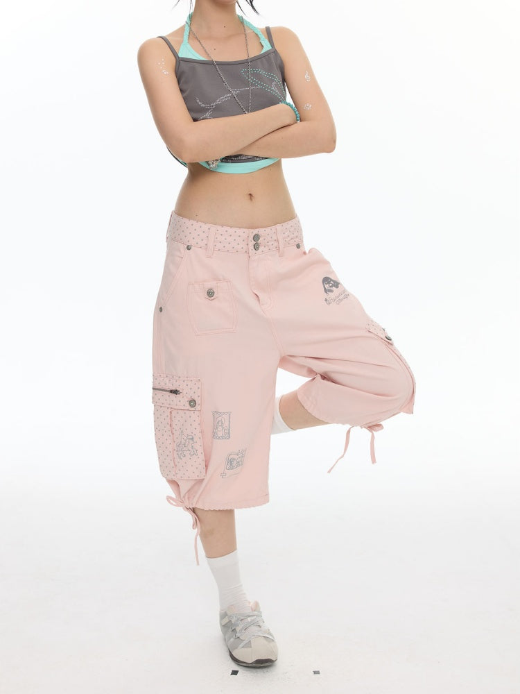 Mist Pink Embroidered Lantern Loose Denim Cropped Pants【s0000017777】