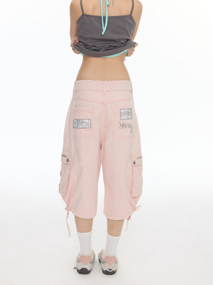 Mist Pink Embroidered Lantern Loose Denim Cropped Pants【s0000017777】