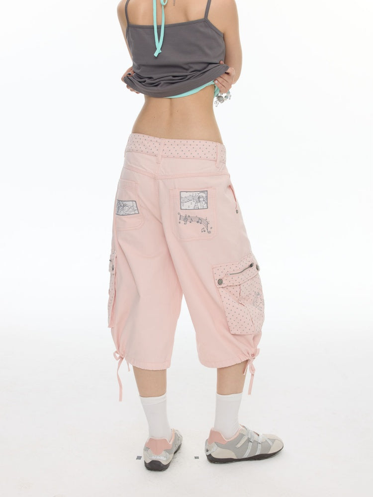 Mist Pink Embroidered Lantern Loose Denim Cropped Pants【s0000017777】