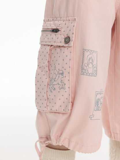 Mist Pink Embroidered Lantern Loose Denim Cropped Pants【s0000017777】