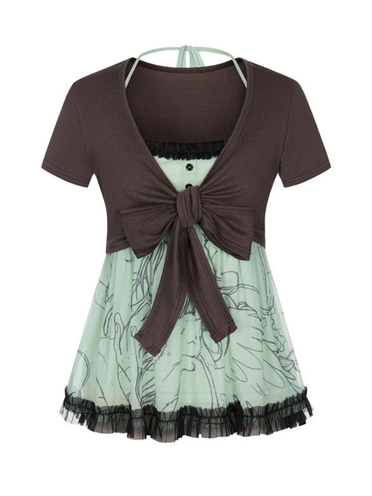Pleated Lace Camisole Cardigan Two-Piece Set【s0000017778】