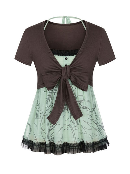 Pleated Lace Camisole Cardigan Two-Piece Set【s0000017778】