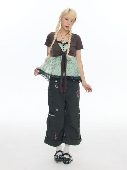 Pleated Lace Camisole Cardigan Two-Piece Set【s0000017778】