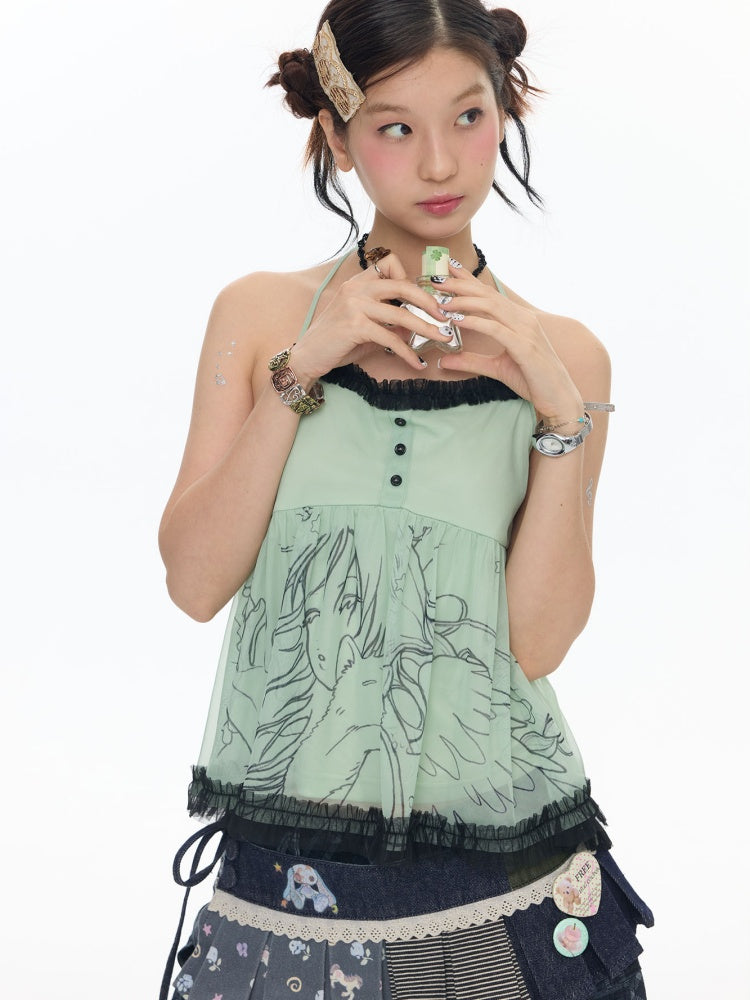 Pleated Lace Camisole Cardigan Two-Piece Set【s0000017778】
