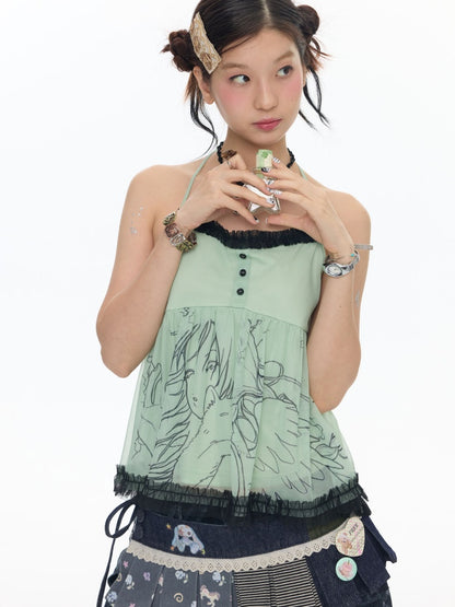 Pleated Lace Camisole Cardigan Two-Piece Set【s0000017778】