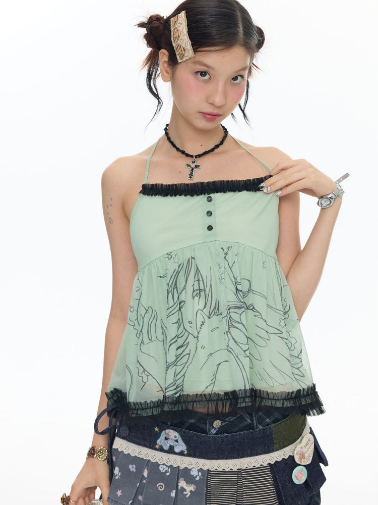 Pleated Lace Camisole Cardigan Two-Piece Set【s0000017778】