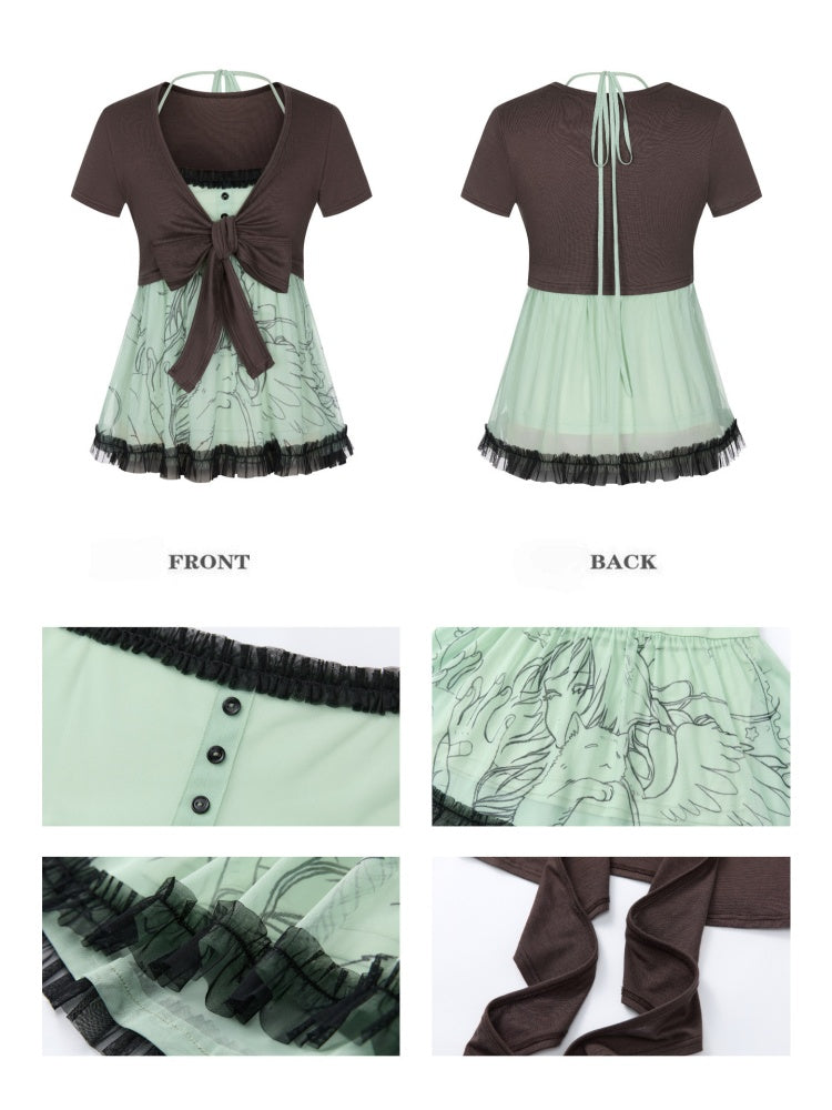 Pleated Lace Camisole Cardigan Two-Piece Set【s0000017778】