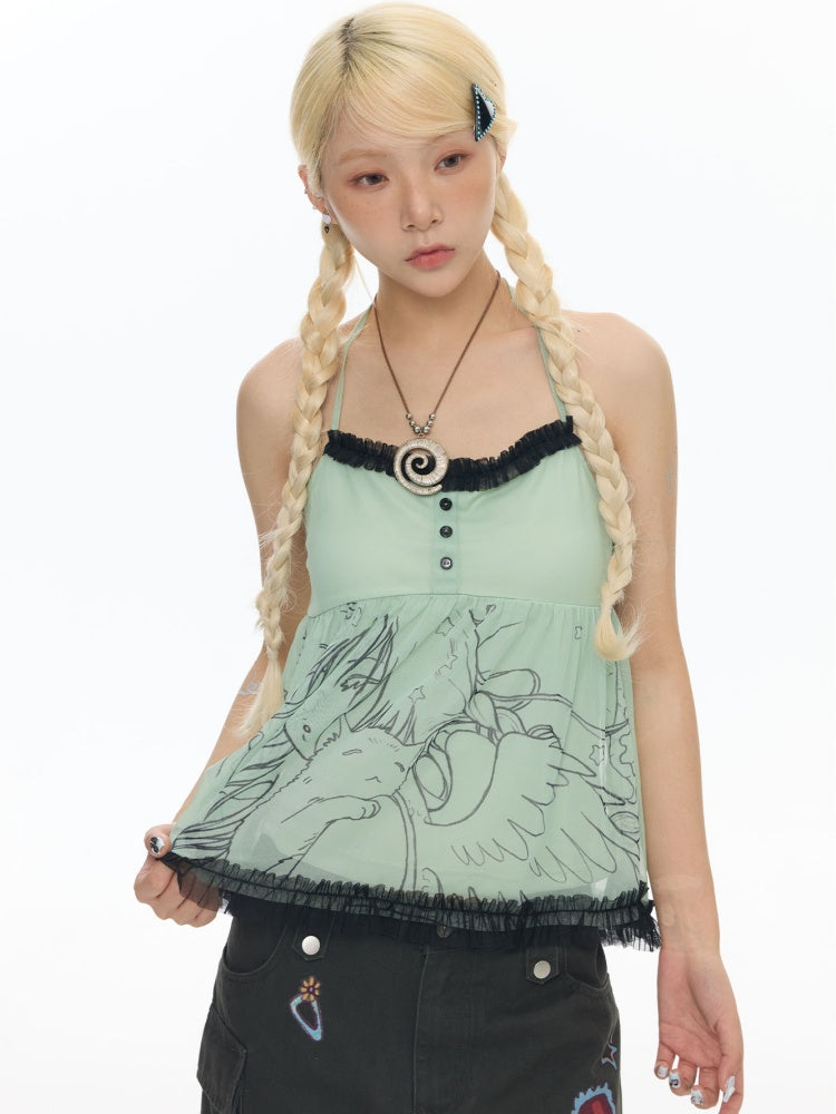 Pleated Lace Camisole Cardigan Two-Piece Set【s0000017778】