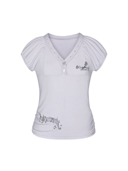 Lace Edge Embroidered Flower Bud Short-Sleeve T-Shirt【s0000017779】
