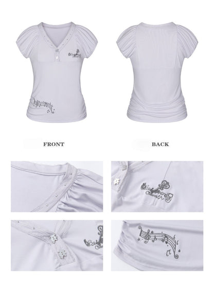 Lace Edge Embroidered Flower Bud Short-Sleeve T-Shirt【s0000017779】
