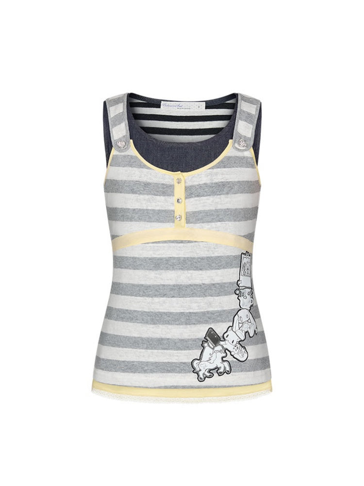 Two-Piece Striped Denim Patchwork Vest【s0000017788】