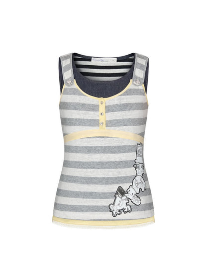 Two-Piece Striped Denim Patchwork Vest【s0000017788】