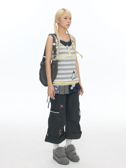 Two-Piece Striped Denim Patchwork Vest【s0000017788】