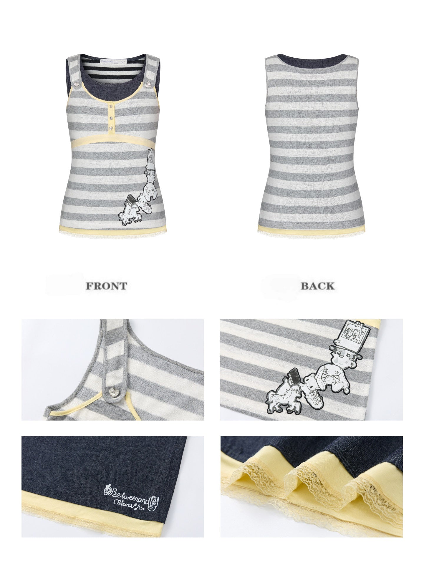 Two-Piece Striped Denim Patchwork Vest【s0000017788】