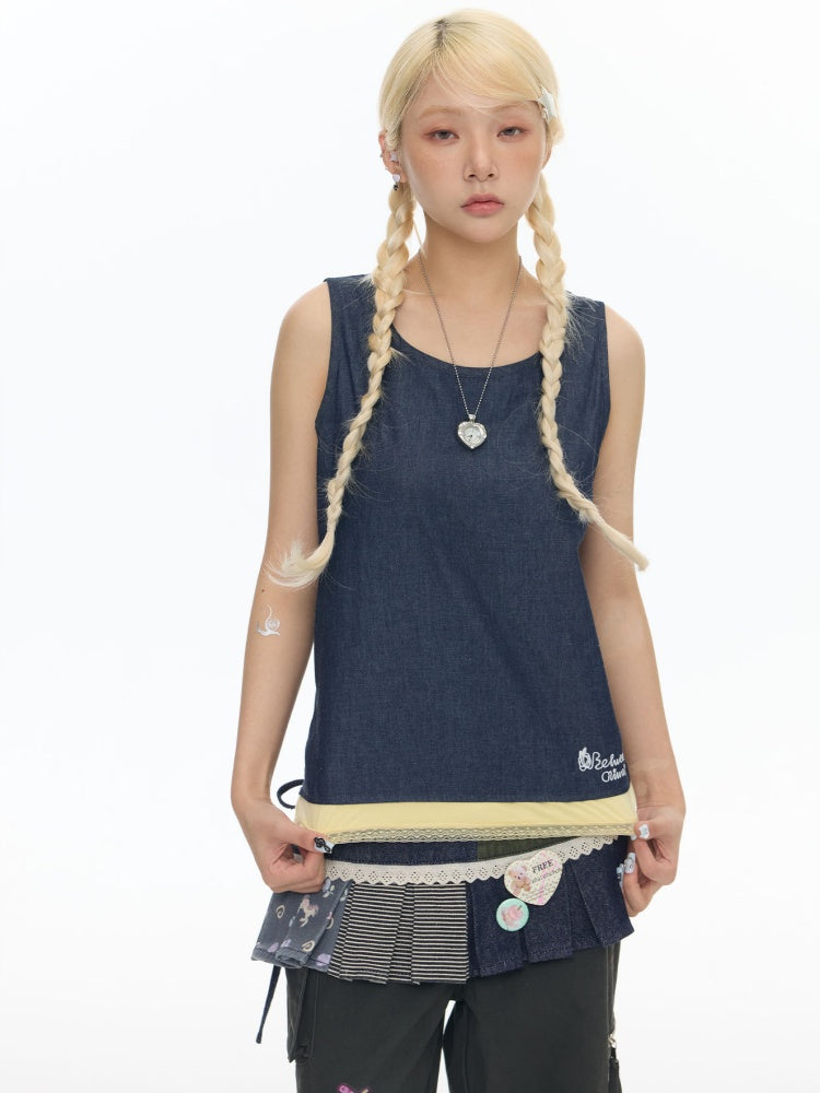 Two-Piece Striped Denim Patchwork Vest【s0000017788】